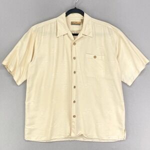 Bobby Chan Silk Shirt Mens L Yellow Snap On Button Up Loop Collar Short‎ Seeve